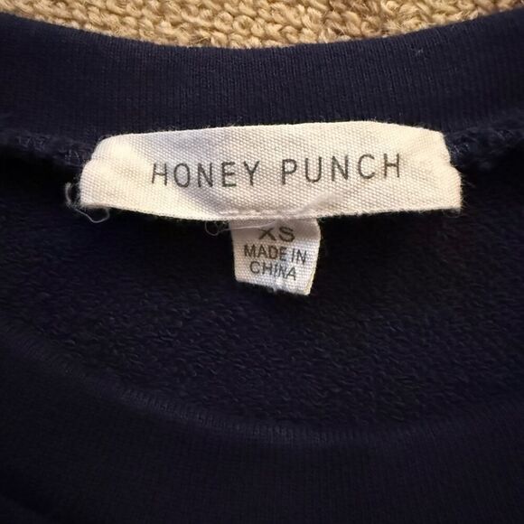 Honey Punch Navy distressed crew nwck sweatshirt dress w Smiley Face S - Picture 9 of 11